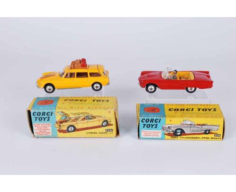 A vintage Corgi Toys 215S Ford Thunderbird Open Sports in original box together with a Corgi Toys 436 Citroen Safari ID19 in 