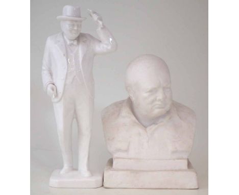 Spode bust of Winston Churchill, first edition 1965, after Nemon, also another Spode figure of Churchill, (2) the figure meas