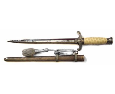 German WW2 Third Reich Army Dagger and scabbard by P.D. Luneschloss Solingen, with simulated ivory handle, and silver braided