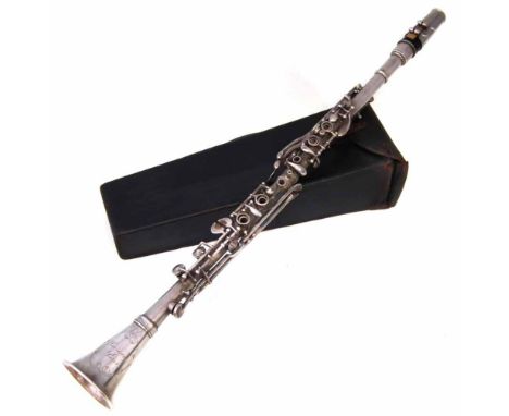 Savana Paris all metal silver plated clarinet, with leather case, 67cm overall length    Condition report: Overall signs of w