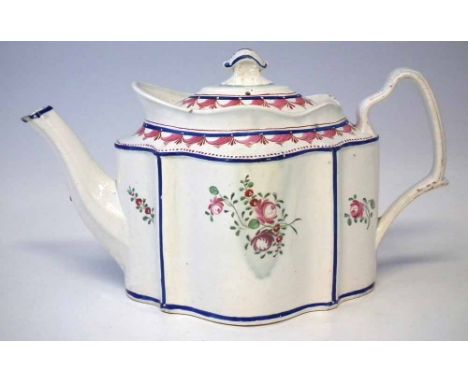 Charles Green teapot circa. 1780, of commode shape, painted with floral sprays, painted CG and arrow mark to base, (2) 16cm h