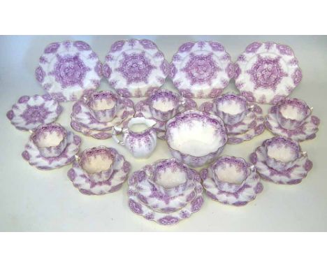 Charles Wileman Foley tea service, comprising of ten saucers, nine cups, eight plates, cream jug and sugar bowl (29)     Cond