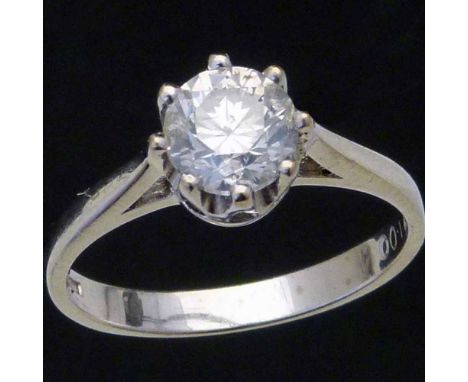 Single stone round brilliant diamond ring, indicated 1.00, set in 750 white gold, ring size K, gross weight 2.9g Condition re