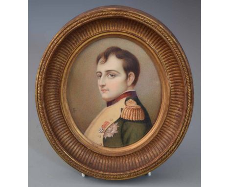 Holby, 19th/20th century,   Portrait of Napoleon, signed, watercolour on ivory, oval, 15.5 x 13cm.; 6.25 x 5.25in.