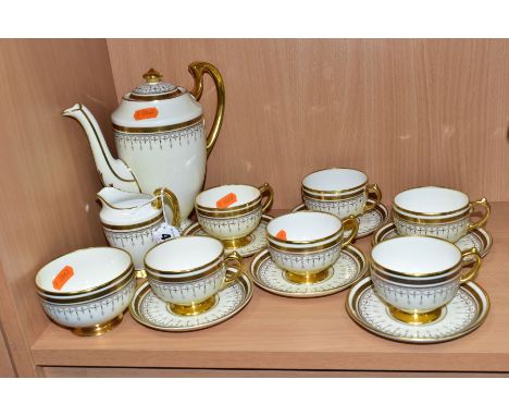 A COPELANDS GROSVENOR CHINA  FIFTEEN PIECE CREAM AND GILT COFFEE SERVICE, pattern number 8369, comprising a coffee pot and co