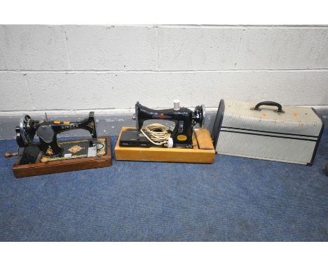 A VINTAGE SINGER SEWING MACHINE (missing case) and another sewing machine (2)