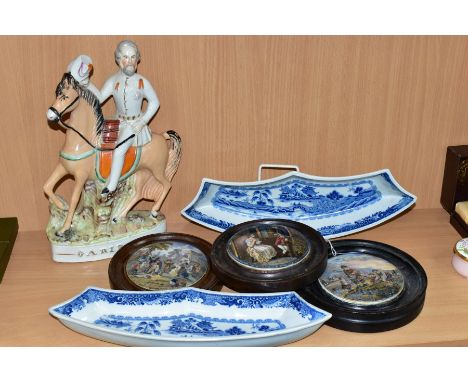 THREE STAFFORDSHIRE PRATT WARE POT LIDS, The Shrimpers no63, The Village Wedding no240 and The First Appeal no329, all mounte