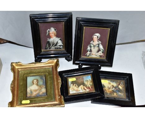 A PAIR OF 19TH CENTURY RECTANGULAR PORTRAIT MINIATURES OF 'LADY JANE GREY' AND 'LORD GUILFORD DUDLEY', not removed from frame