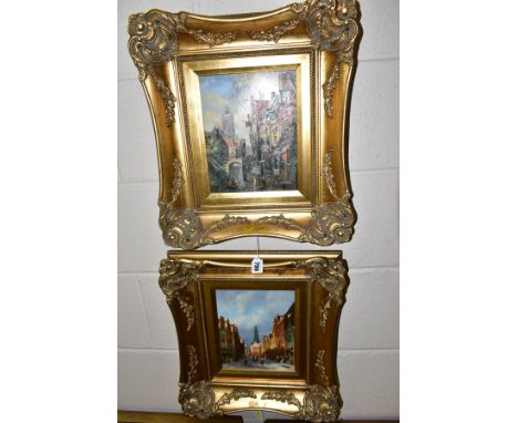 TWO DUTCH SCENE OILS ON BOARD BY K REEVE AND W SITA,  the Reeve painting is a winter street scene, the Sita painting is a can