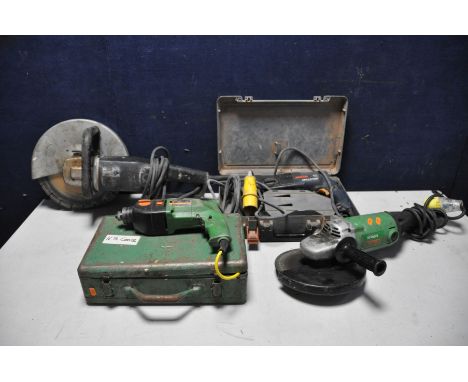 A PAIR OF GRINDERS AND PAIR OF DRILLS comprising of a Hitachi G23SC2 grinder, a Hitachi DV20T drill, a Bosch GBH2-24DSR drill