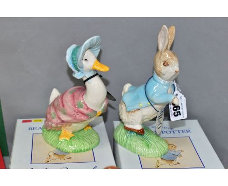 TWO BOXED BESWICK BEATRIX POTTER LARGE FIGURES, comprising Peter Rabbit with 100 years F. Warne &amp; Co backstamp (black sta