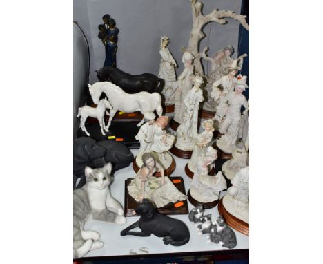 NINETEEN CERAMIC AND RESIN SCULPTURES ETC, to include Royal Doulton 'Black Beauty and Foal' and 'Spirit of Affection' horse s