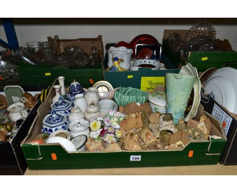 SIX BOXES AND LOOSE CERAMICS AND GLASS WARES, to include ten Lilliput Lane cottages (sd), ceramic gift wares to include Royal