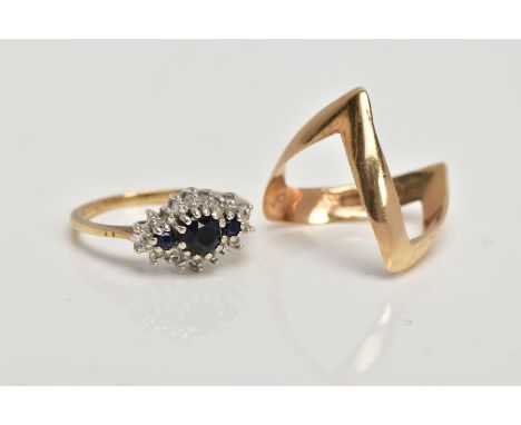 TWO 9CT GOLD RINGS, the first of a plain polished V-shape design, hallmarked 9ct gold Birmingham, ring size approximately L 1