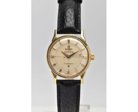 AN OMEGA CONSTELLATION AUTOMATIC CHRONOMETER WRISTWATCH, Round case in steel and gold plated front, measuring approximately 3