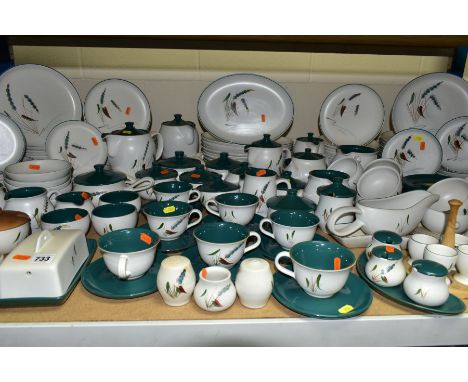 A TWO HUNDRED AND FIVE PIECE DENBY GREENWHEAT DINNER SERVICE, comprising four coffee pots, two teapots, two larger milk jugs,