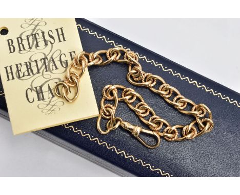 A 9CT GOLD CHAIN BRACELET, the curb link bracelet with additional circular rope twist link detail, to the lobster claw clasp,