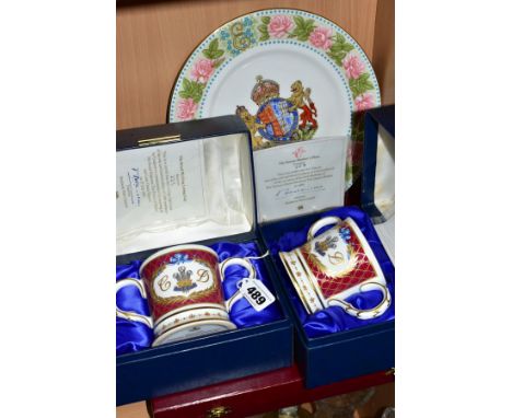 THREE BOXED LIMITED EDITION PIECES OF ROYAL COMMEMORATIVE BONE CHINA, comprising two Coalport Mulberry Hall (York) Royal Wedd