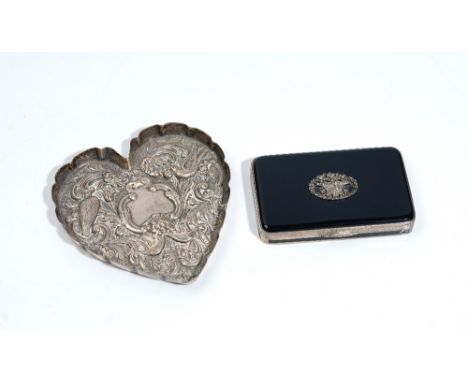An Art Deco rectangular silver box, English import marks for 1928, engine turned and black enamelled, the hinged cover centre