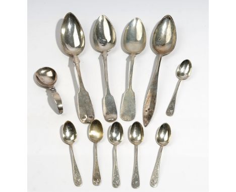 A group of foreign flatware, comprising; a Georg Jensen spoon, import mark London 1948, three Austrian tablespoons, another t