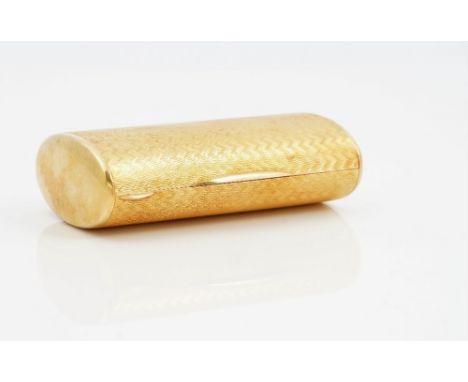 An Italian gold hinge lidded cigarette case, of oval form, plain within, the exterior engine turned and with plain sides, det