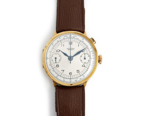 A Universal Geneve gold circular cased gentleman's chronograph wristwatch, the jewelled lever movement detailed 17 RUBIS, the