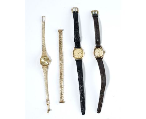 A Rotary 9ct gold lady's bracelet wristwatch, the signed curved square dial with black baton numerals, on a tapered bracelet,