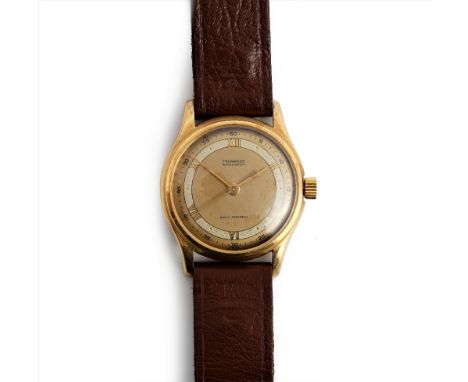 A Tavannes Watersport gold circular cased gentleman's wristwatch, circa 1940s, the signed two tone dial with gilt Roman hour 
