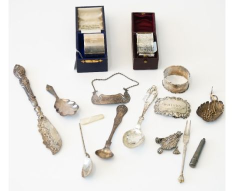 Silver and silver mounted wares, comprising;  a tea caddy spoon, Sheffield 1932, another tea caddy spoon, designed as a leaf 