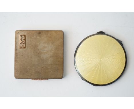 A lady's silver and yellow enamelled circular powder compact, fitted with a mirror within, Birmingham 1938 and a lady's silve