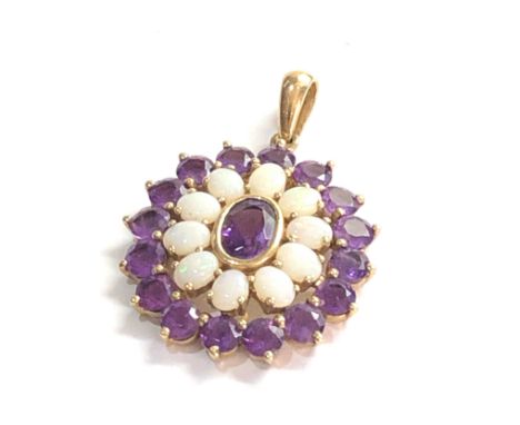 9ct gold opal &amp; amethyst pendant weight 3.4g 