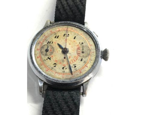 Gents Vintage 1940s sector dial column wheel chronograph monopusher wristwatch swatch winds annd ticks missing glass spares o