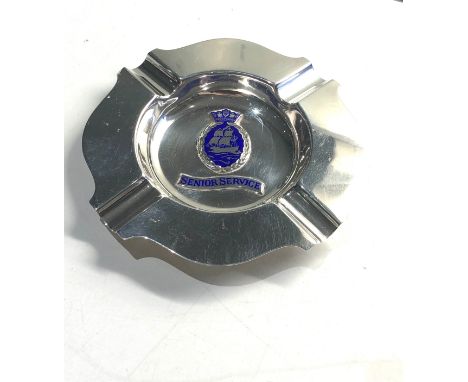 Vintage silver ashtray enamel senior service badge Birmingham silver hallmarks weight 117g 