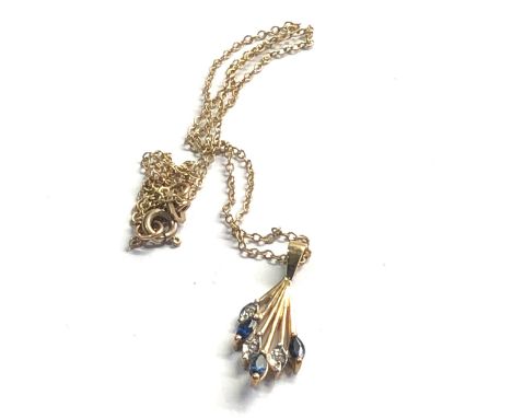 9ct gold diamond &amp; sapphire pendant necklace (2.1g) 