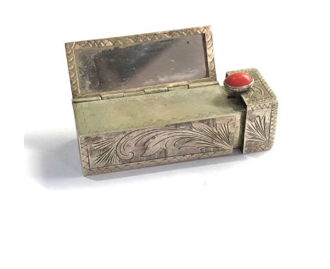 Vintage silver &amp; coral button lipstick with mirror 