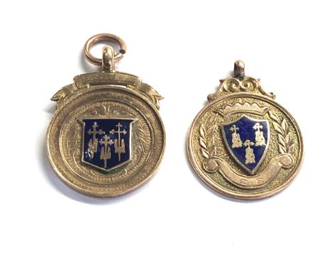 2 vintage gold &amp; enamel fobs weight 10g 