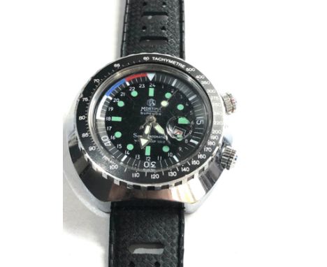 Vintage mortima super datomatic 1970s compressor case divers wristwatch working order but no warranty given 