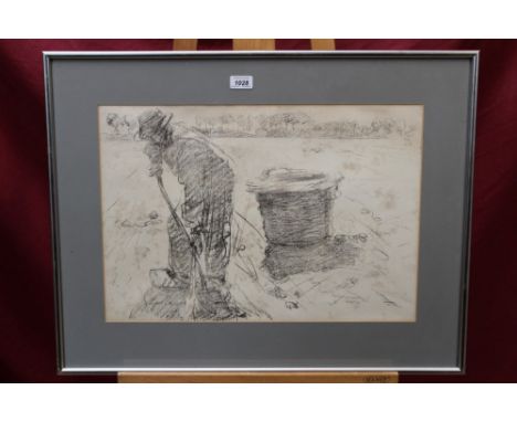 Harry Becker (1865 - 1928), lithograph - field labourer, in glazed frame, 38cm x 55cm
