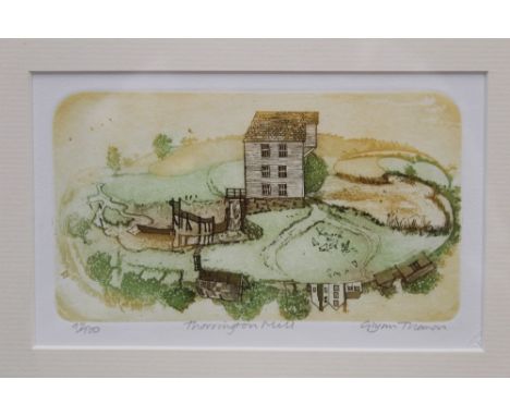 Glynn Thomas (b. 1946), signed limited edition etching - Thorrington Mill, 97/100, in glazed frame, 11cm x 18cm(To be sold on