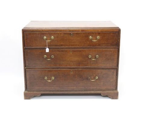 George III oak chest, having three long drawers, on bracket feet, bottom half of a chest on chest, 118cm wide x 55cm deep x 8