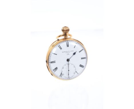 Gentlemen's Barraud & Lunds 18ct gold open face pocket watch with English three-quarter plate button-wind movement, signed, w