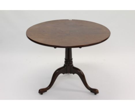 George III mahogany occasional table, circular tilt-top raised on turned column and tripod cabriole legs terminating in pad f