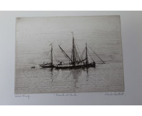 *Charles Bartlett P.P.R.W.S., R.E., A.R.C.A. (1921 - 2014), signed artists proof etching - Smacks at Anchor, unframed, 34cm x