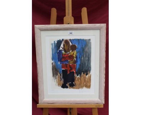 *Josef Herman (1911 - 2000), signed limited edition lithograph - standing mother and child, 28/150, in glazed frame, 44cm x 3