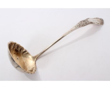 19th century American silver serving ladle with scroll decoration and engraved initials to terminal, stamped - Sterling M. Sc