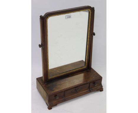 George III mahogany dressing table mirror with rectangular glazed swing plate and three drawers to the shaped platform base, 