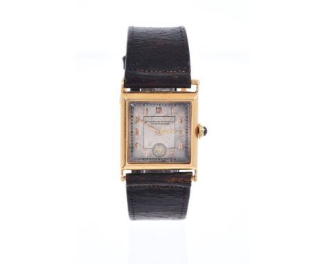 1920s gentlemen's Vacheron & Constatin 18ct gold wristwatch, the square silver dial with applied gold Art Deco Arabic hour ma