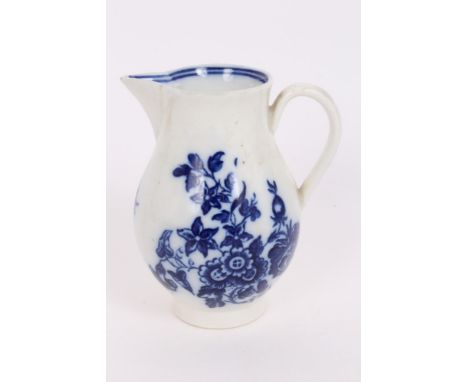 18th century Caughley blue and white sparrow-beak cream jug with printed butterfly and floral decoration - printed S mark, 9c