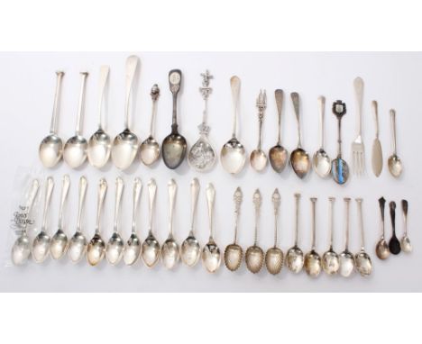 Collection of Georgian and later silver flatware - to include teaspoons, salt spoons and Continental white metal and enamel s