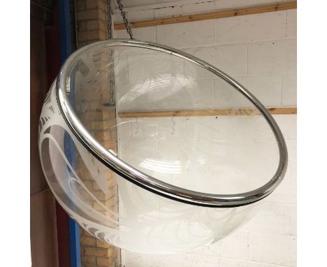 Eero Aarnio-style bubble chair, the perspex sphere decorated with a limited edition INSA street artist print, with tubular ch